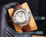 Clone Ballon Bleu De Cartier White & Silver Dial Brown Leather Watch 